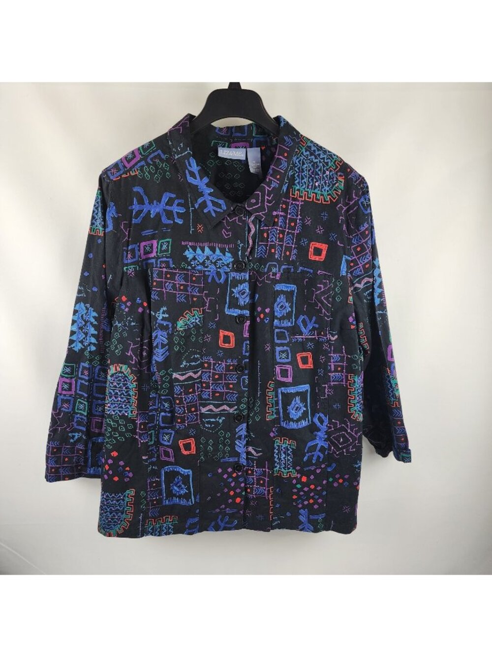 Liz & Me Blazer Womens Plus 3X Multicolor Art to Wear 3/4 Sleeve Shacket Jacket